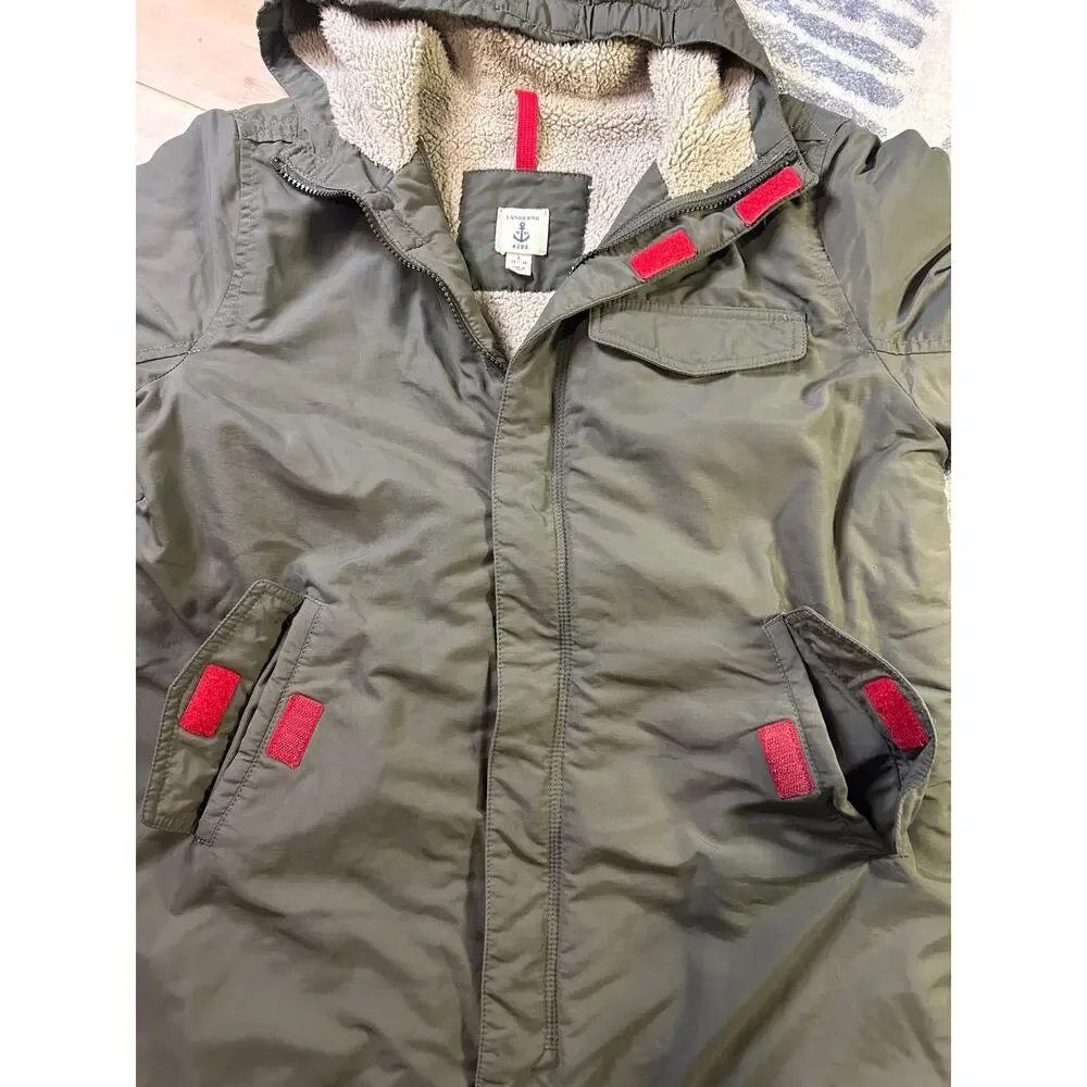 Lands’ End Kids Sherpa Lined Hooded Parka Jacket Green Size L 14–16 Grow-A-Longs
